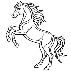 continuous single line drawing of rearing horse, line art vector illustration