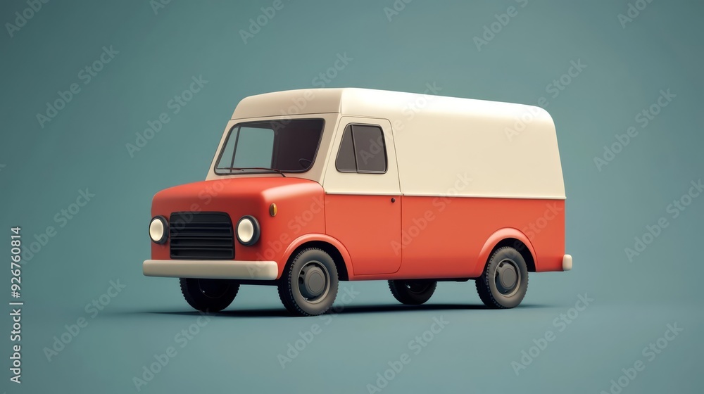 Wall mural Vintage delivery van, 3D model with retro branding, flat design illustration