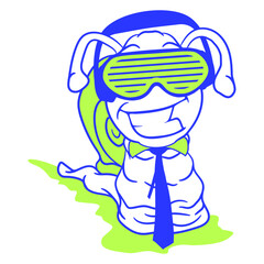 Happy Friendly Snail Tie Grinning Smiling Music Party DJ Clubbers Raver comic humor cartoon Sunglasses Headphone cool techno dance fun electro sounds lovers like disco rave club festival concert	