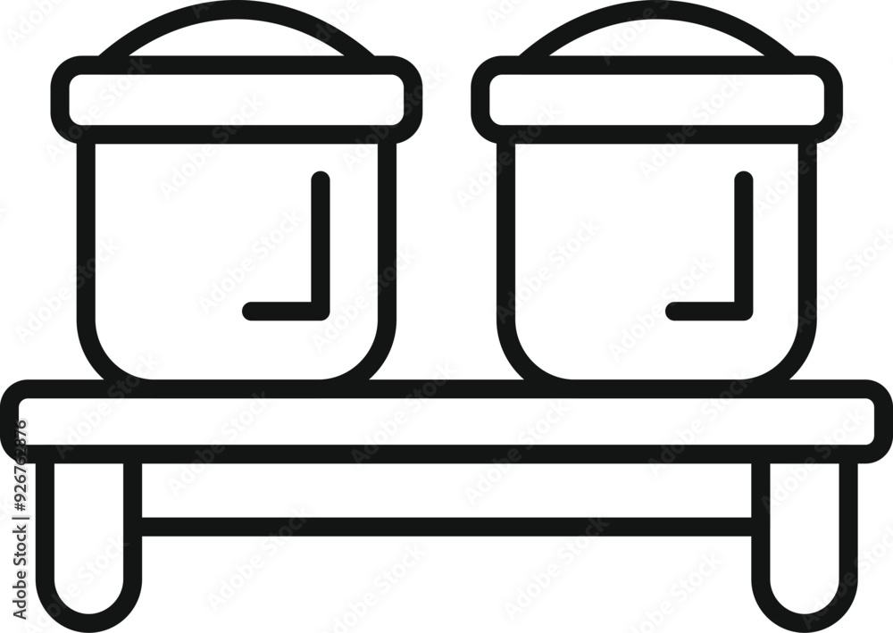 Poster simple line drawing representing a kitchen shelf holding two identical jars filled with spices