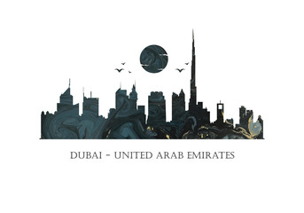 Naklejka premium Dubai - United Arab Emirates - UAE - Skyline - Black and Gold Watercolour 