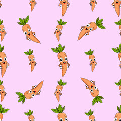 A seamless pattern with a funny carrot. Funny carrots in a seamless Design.pink background