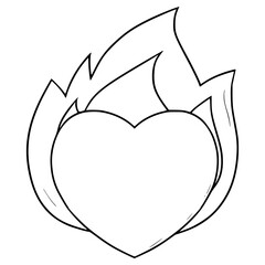 heart fire icon illustration hand drawn outline vector