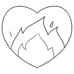 heart fire icon illustration hand drawn outline vector