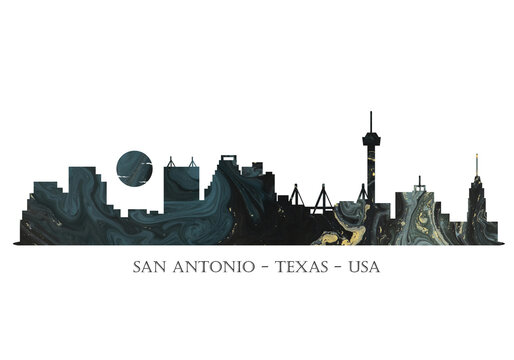 San Antonia Texas Skyline Black and Gold Watercolour