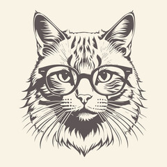 Portrait of a cat with glasses, ink sketch