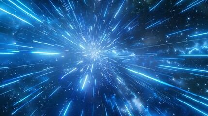 Fototapeta premium Fast flying bright blue light rays