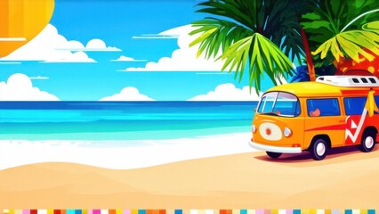 Obraz premium Colorful Geometric Summer and Travel Background, story templates, cards, posters, banners. Summer time fun concept design promotion design and vector illustration
