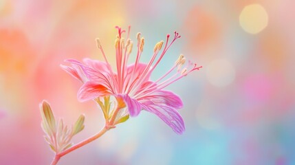 Fototapeta premium Close-up of pink flowers with a soft pastel background, showcasing delicate petals and a serene atmosphere. Ideal for nature or floral designs.