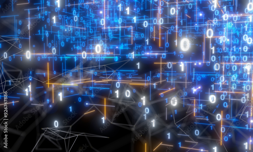 Aufkleber Neural network 3D illustration. Big data and cybersecurity
