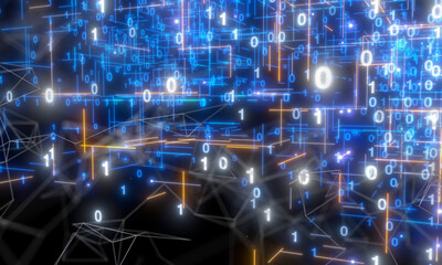 Neural network 3D illustration. Big data and cybersecurity