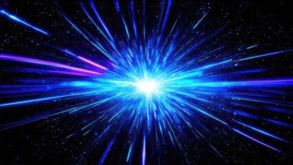 Naklejka premium Abstract background in blue and purple neon glow colors on black. Speed of light in galaxy. Explosion in universe. Cosmic background for event, party, carnival, celebration, anniversary or other