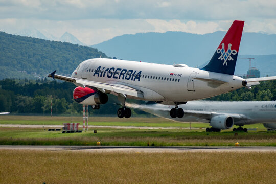 YU-APC Air Serbia Airbus A319-131 jet in Zurich in Switzerland 16.6.2024