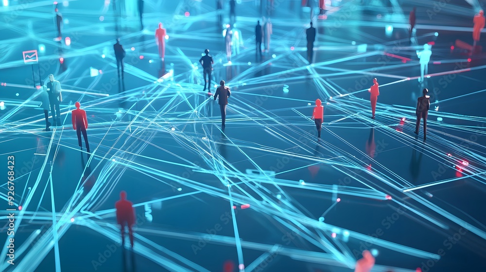 Poster abstract digital network with glowing lines and figures.
