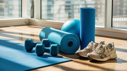 Essential Women's Gym Equipment: A Closeup Look at Fitness Gear, Detailed View of Women's Workout Tools: Gym Equipment Closeup, Women's Fitness Gear Closeup: The Best Equipment for Your Workout, 