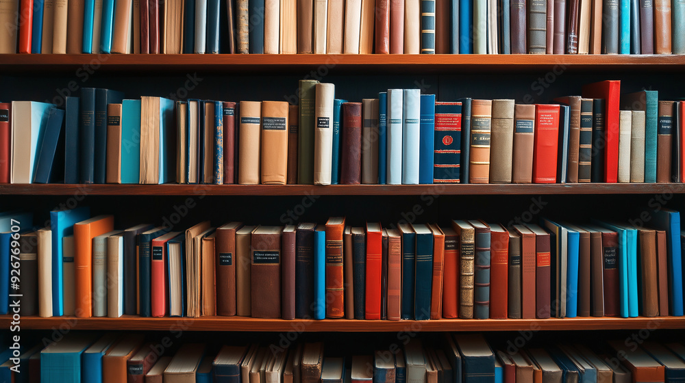 Poster a bookshelf with books of varying thickness, each book representing a different skill, with thicker 