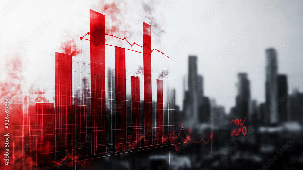 Poster a bar graph with tall red bars representing rising co2 emissions, each bar labeled by year, overlaye