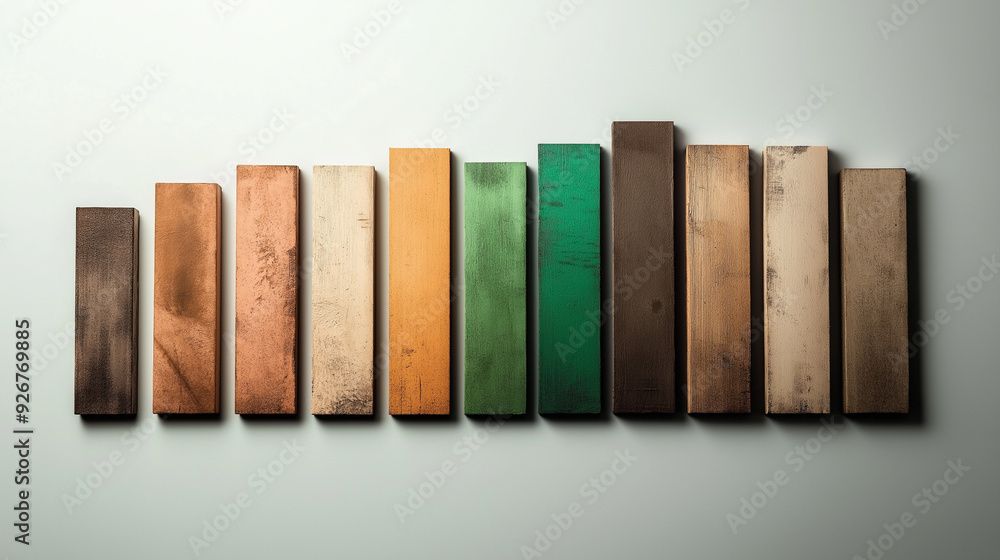 Poster a bar graph with each bar turning from green to brown, showing the degradation caused by rising co2 