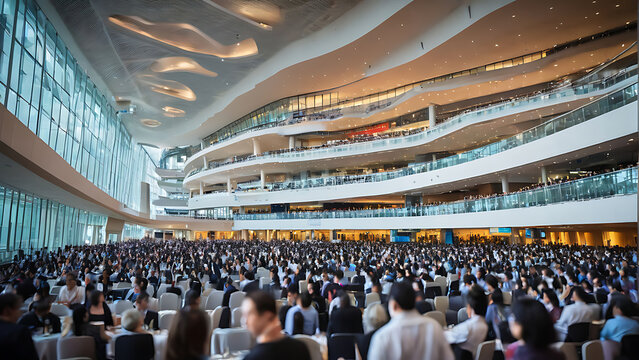 crowd of people at the building for conferance
