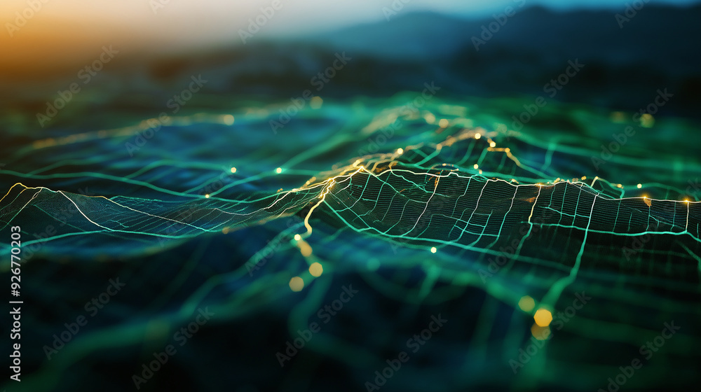 Poster a 3d terrain map with sophisticated gis layers, showcasing varied elevation and detailed topography 