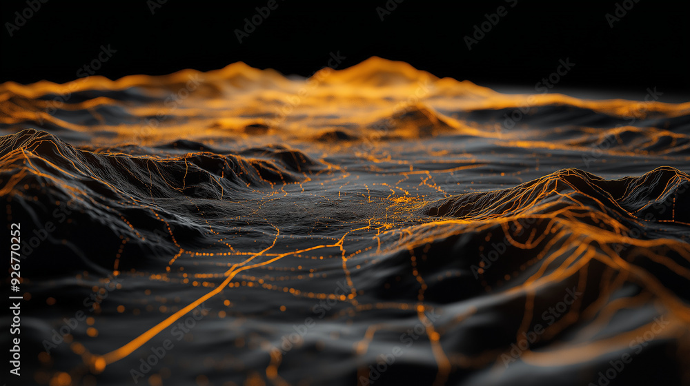 Poster a 3d digital terrain map showcasing intricate gis geodata with clear elevation gradients and topogra