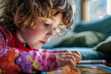 Child Engaged with Educational Reading App on Tablet - Interactive Learning and Comprehension