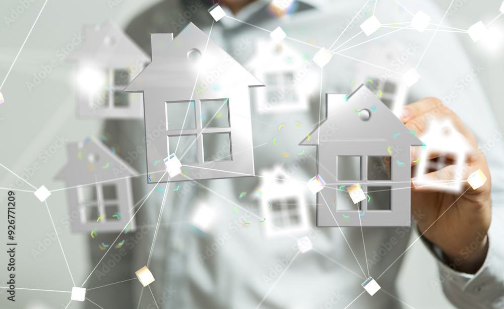 Aufkleber house. data big data visualization background.abstract technology