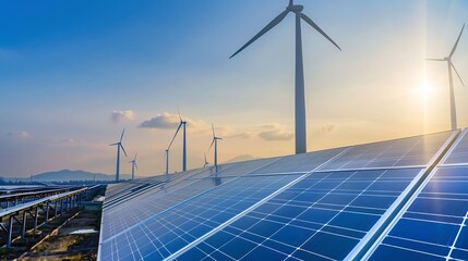Solar panels (solar cell) in solar farm with sun lighting to create the clean electric power