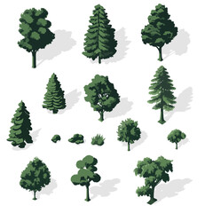 isometric tress, set of axonometric trees