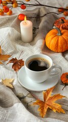 cups of coffee on an autumn background.