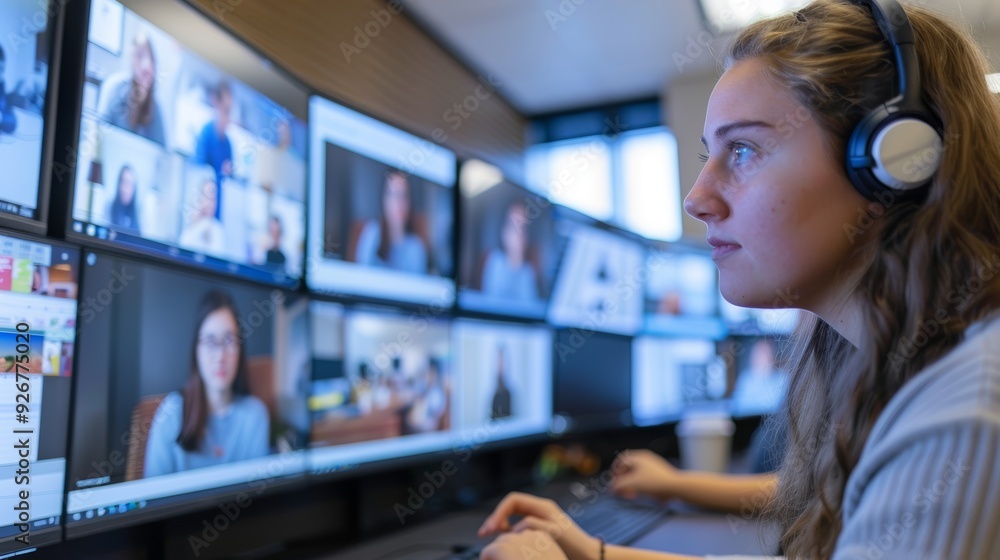 Aufkleber university student collaborative video conference session with shared documents and notes