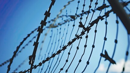 Barbed Wire Fencing Enclosing Controlled Territory Under a Bright Sky