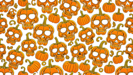 Pattern of orange skulls smiling transparent PNG
