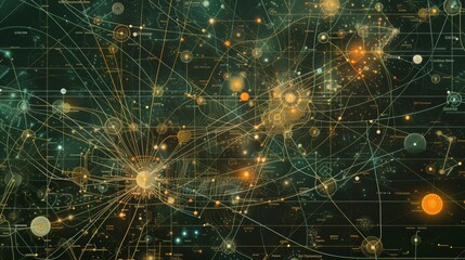 Highly Detailed Network Topology Map Showcasing Complex Node Connections for Technical Analysis