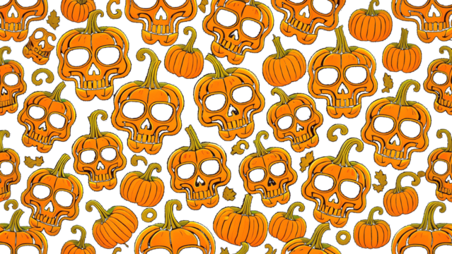 Pattern of orange skulls smiling transparent PNG
