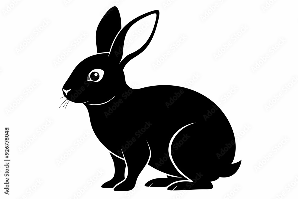 Wall mural  Rabbit sitting on the ground silhouette black color vector art illustration