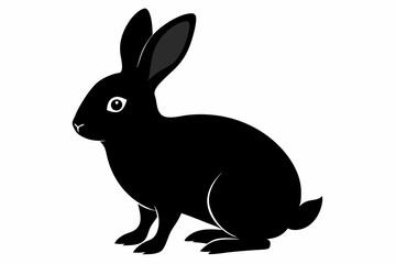  Rabbit sitting on the ground silhouette black color vector art illustration