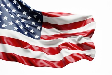 Fototapeta premium American flag waving on white background, United States national flag with silk texture, patriotic USA stars and stripes banner for national holidays