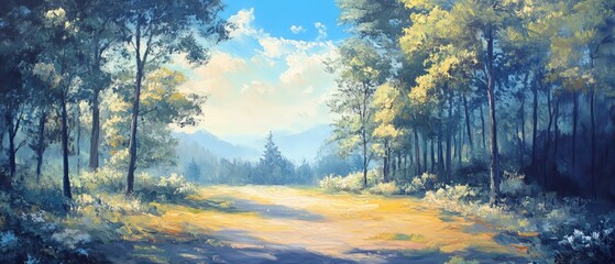 oil painting beautiful landscape showing peaceful natural scenery. Home decor