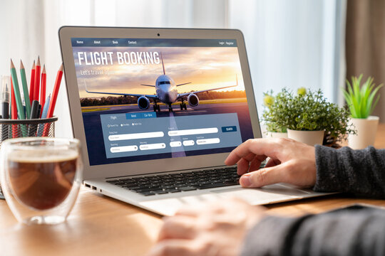 Online flight booking website provide modish reservation system . Travel technology concept .