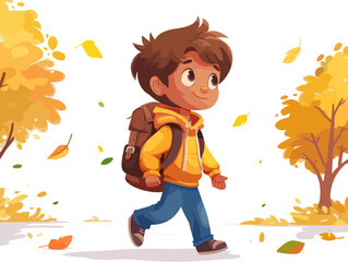 Back to school and education theme Vector illustration. Cute boy with backpack.