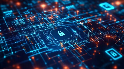 Cybersecurity and information or network protection highlighting future cyber technology web services for businesses and internet projects