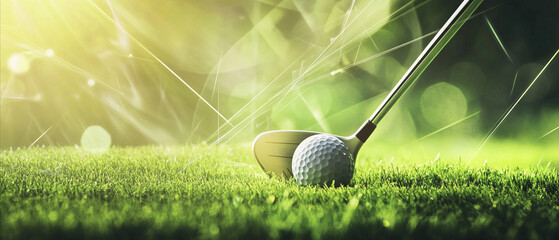 golf banner: Golf Tournament Banner Featuring a Golf Club Striking Ball with Modern Graphic Design,  Golf Ad