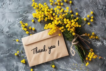 Naklejka premium an envelope with yellow mimosa flowers and the inscription 