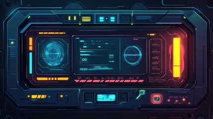 Futuristic FUI display screen frame with information fields User interface design for a scifi game with modern technological elements for a HUDstyle game Isolated illustration
