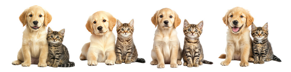 Set of happy dog and cat isolated on transparent background