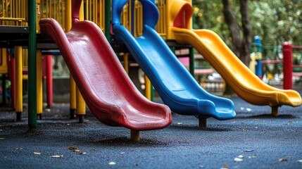 Empty Children’s Playground with Brightly Colored Equipment