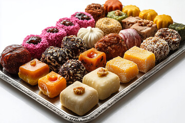Assortment of Delicious Sweets and Pastries on a Silver Tray