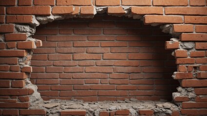 Broken brick wall revealing another layer of untouched bricks behind