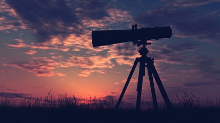 A telescope's silhouette against a twilight sky.